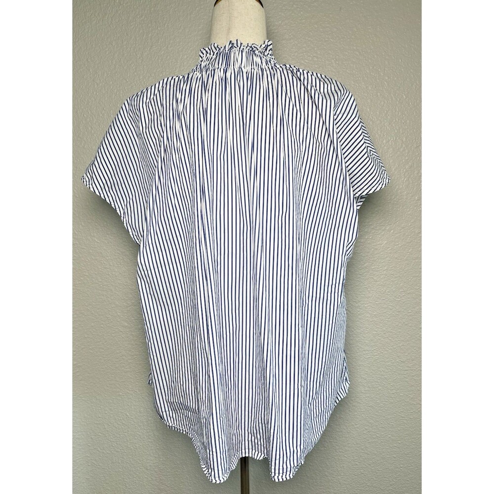 Pomander Place NWOT blue striped womens short sleeve blouse sz XL quiet luxury - Picture 4 of 8